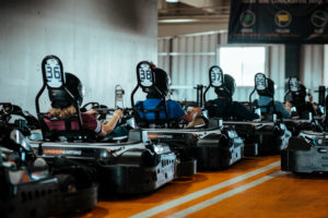 group of go karts in the pits